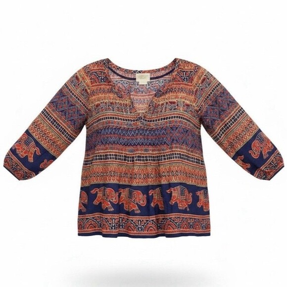 Anthropologie Tops - Vanessa Virginia for Anthropologie Women’s Smocked Top Size 2 Boho Elephants